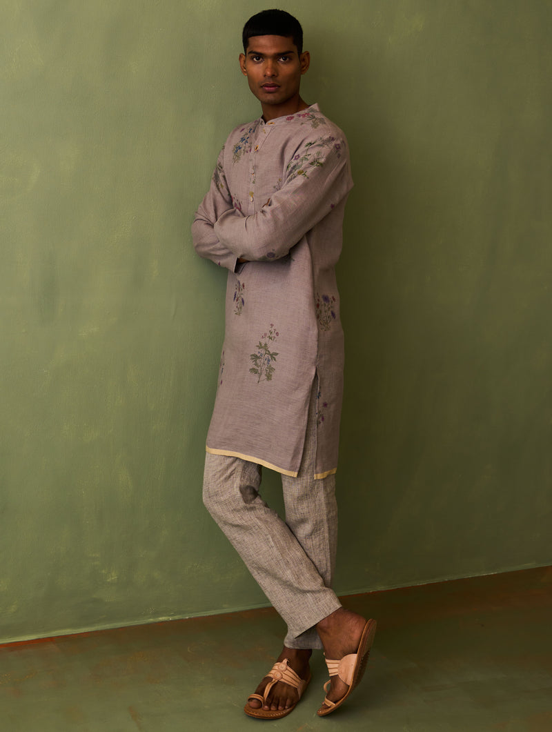 Hachi Botanical Linen Kurta Set - Ash