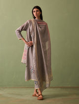 Sakura Botanical Linen Kurta Set - Ash
