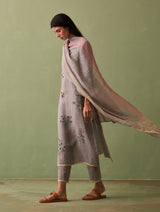 Sakura Botanical Linen Kurta Set - Ash