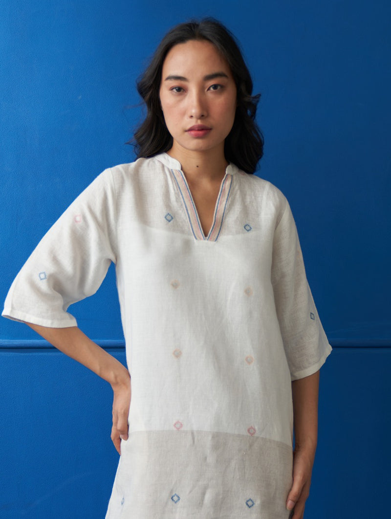 Luna Jamdani Linen Dress