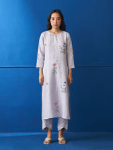 Lydia Watercolor Botanical Printed Linen Kurta - Lilac