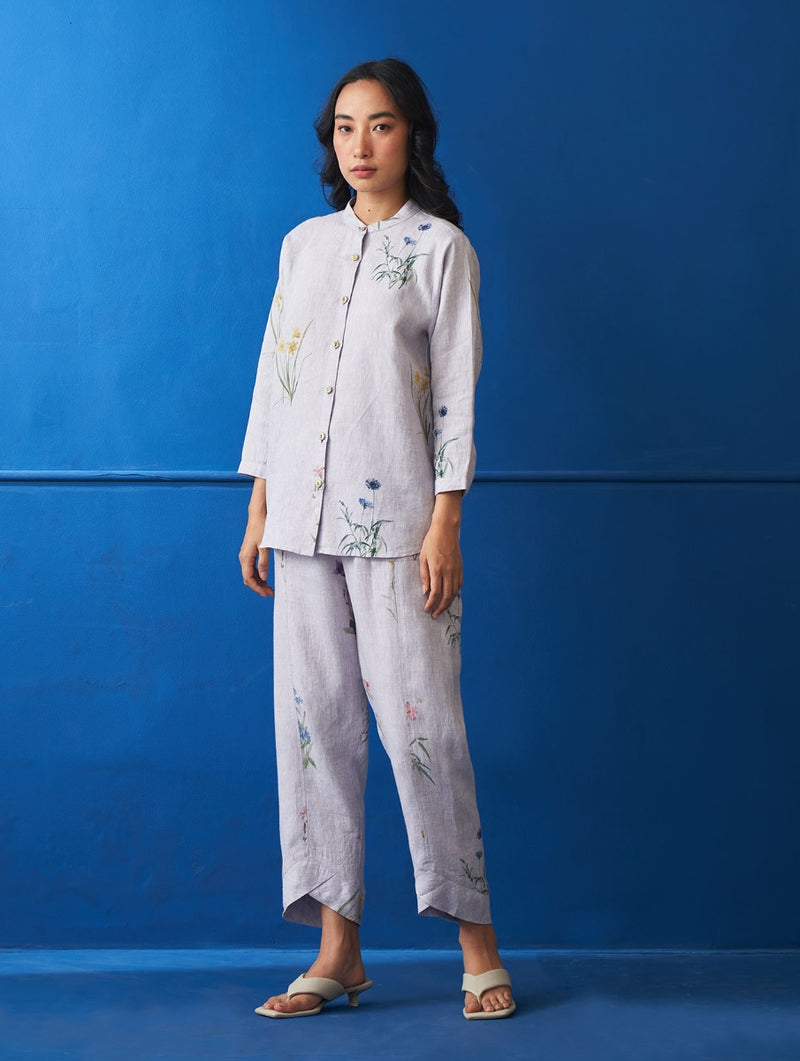 Mae Water-Color Botanical Linen Co-ord set - Lilac
