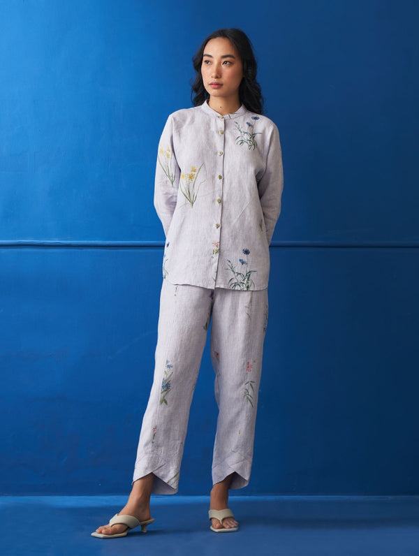 Mae Water-Color Botanical Linen Co-ord set - Lilac