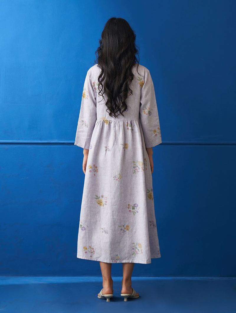 Samar Floral Peasant Dress - Lilac