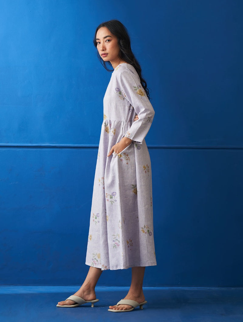 Samar Floral Peasant Dress - Lilac