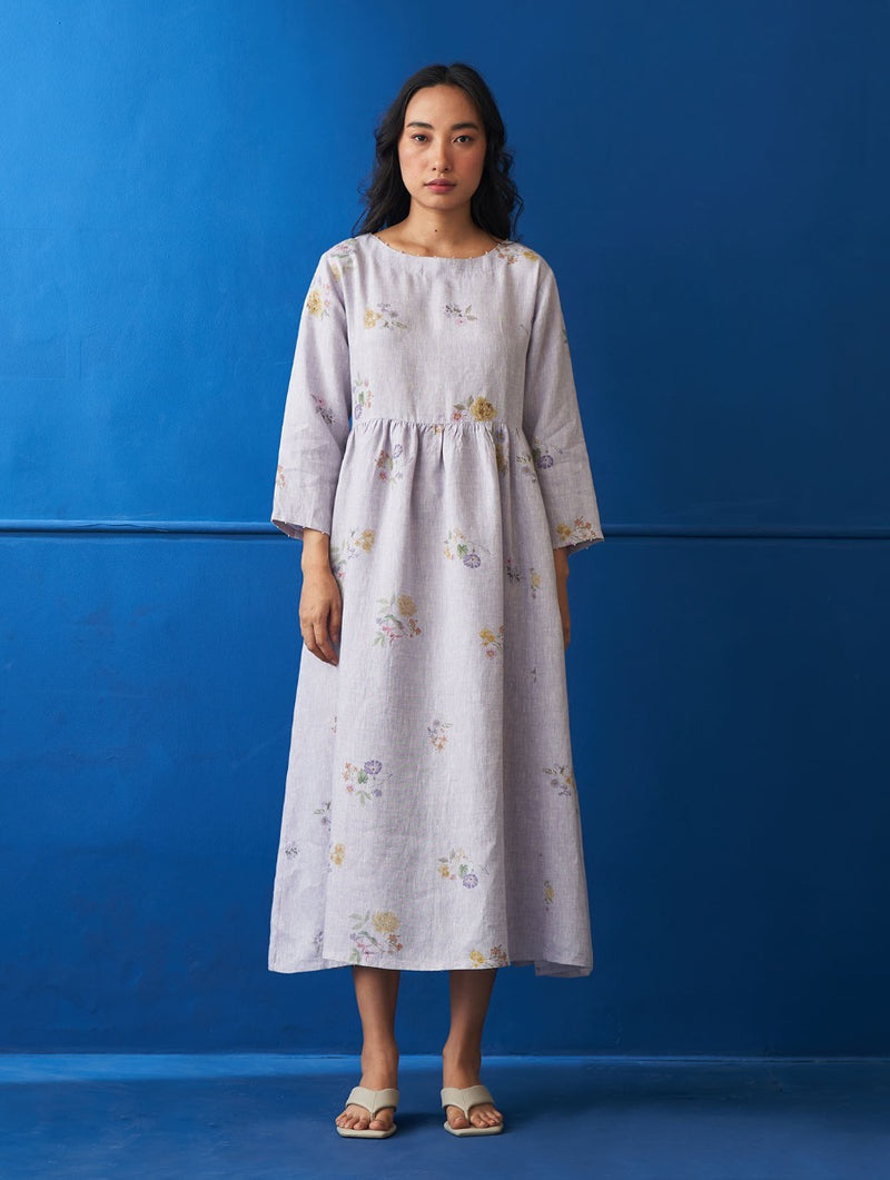 Samar Floral Peasant Dress - Lilac