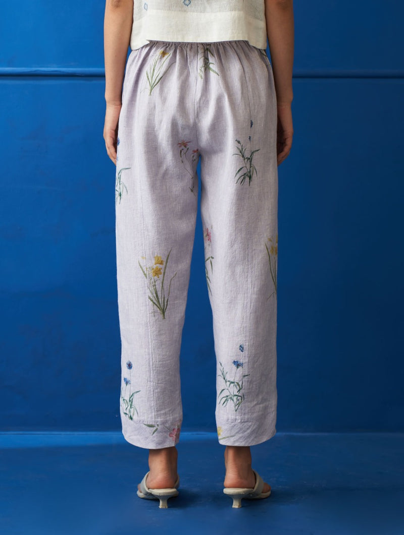 Caron Botanical Printed Linen Pants - Lilac