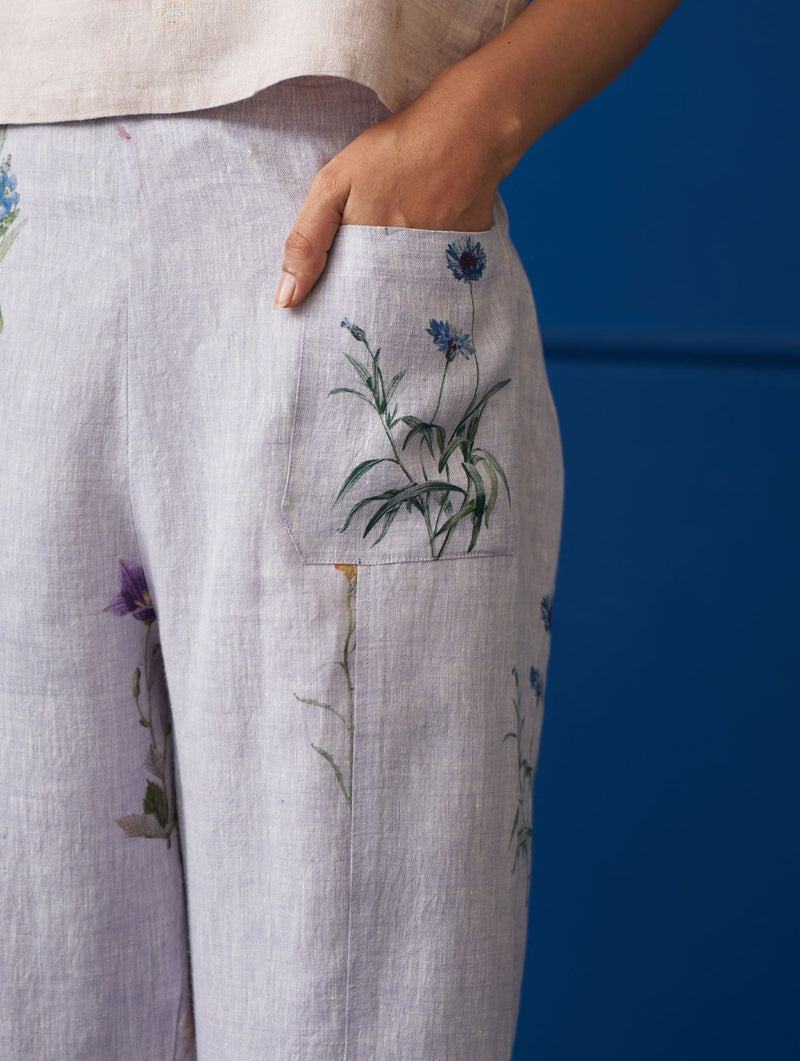 Caron Botanical Printed Linen Pants - Lilac