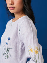 Lydia Watercolor Botanical Printed Linen Kurta - Lilac