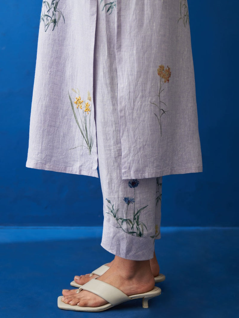 Caron Botanical Printed Linen Pants - Lilac