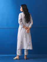 Lydia Watercolor Botanical Printed Linen Kurta - Lilac