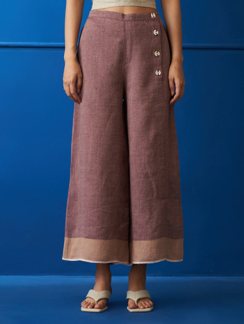 Sayuri Border Linen Pants - Plum