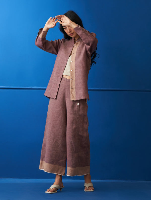 Sayuri Border Linen Pants - Plum