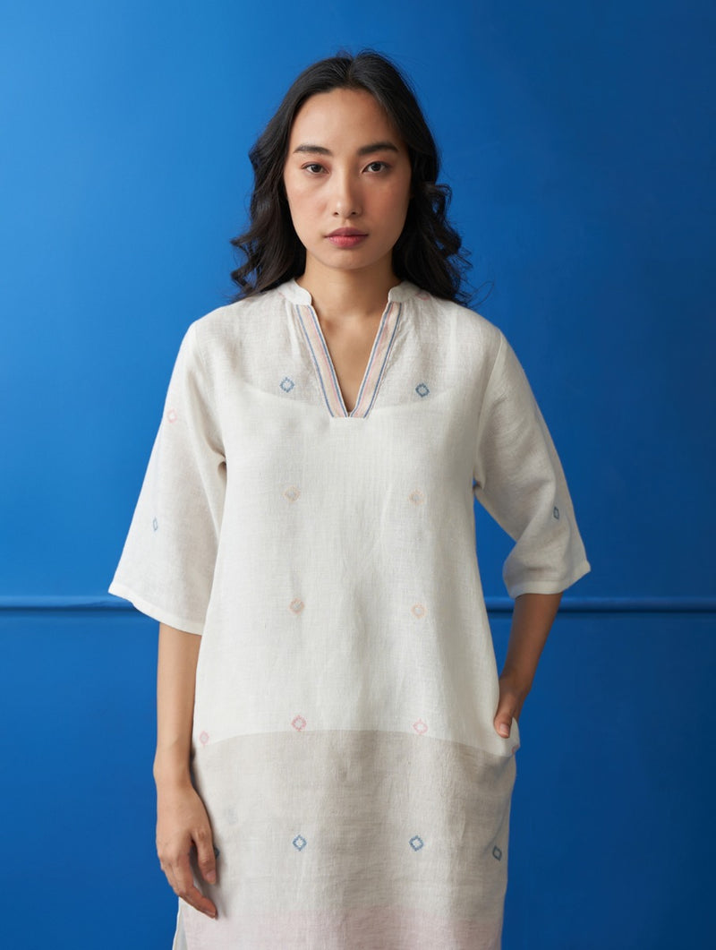 Luna Jamdani Linen Dress