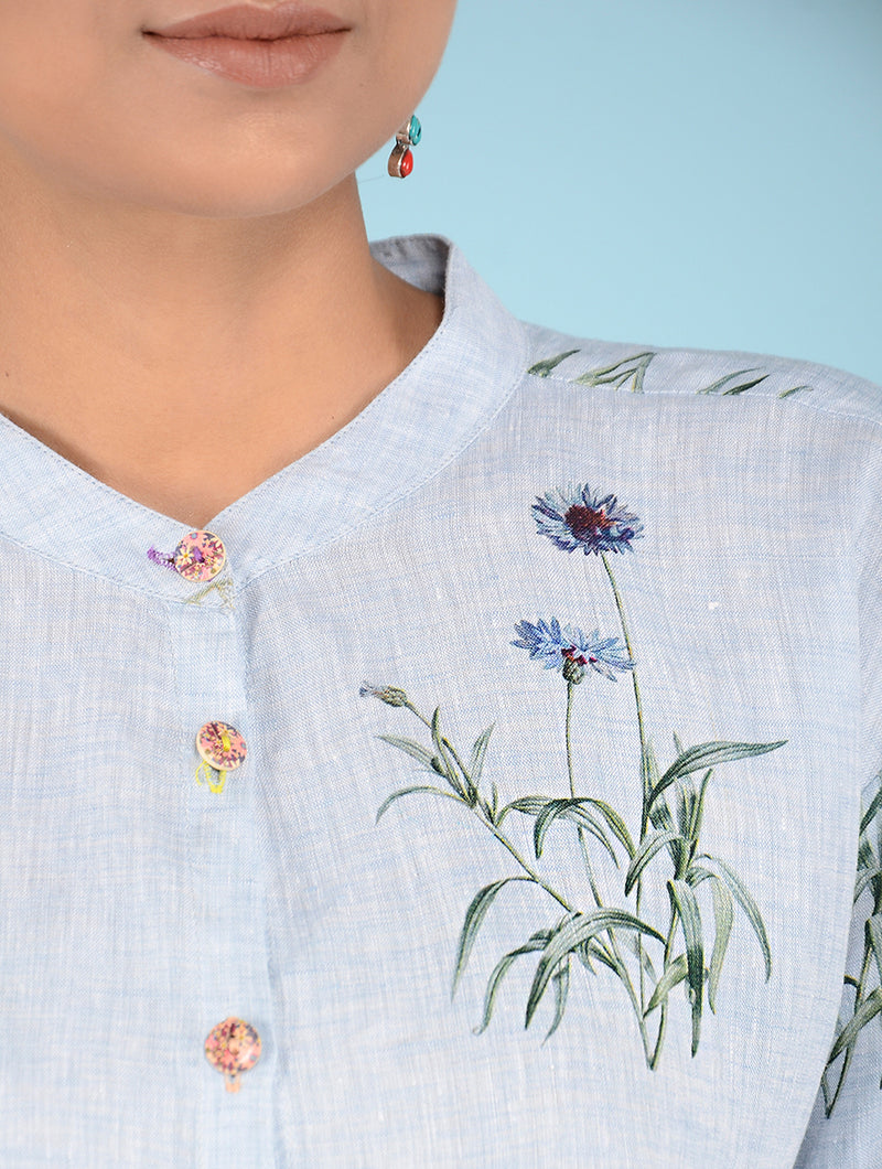 Mae Water-Color Botanical Printed Linen Shirt