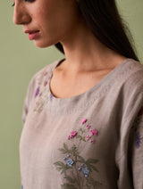 Sakura Botanical Linen Kurta Set - Ash