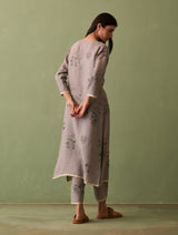 Sakura Botanical Linen Kurta Set - Ash